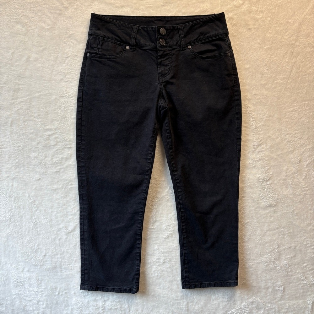 Talbots Jeans Women Size 4 Petite 27 Black Signature Crop Denim‎ Double Button